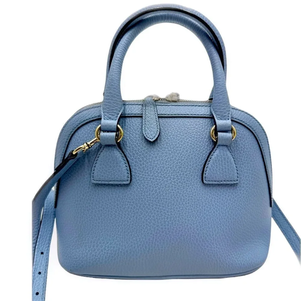 Auth Gucci Small Dollar Calfskin Dome Mineral Blue 2way GG Charm Bag Satchel - Picture 3 of 16